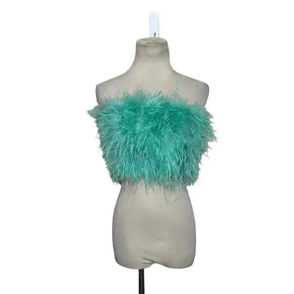 Club L London aqua green feather bandeau crop top size 4 - Picture 14 of 16